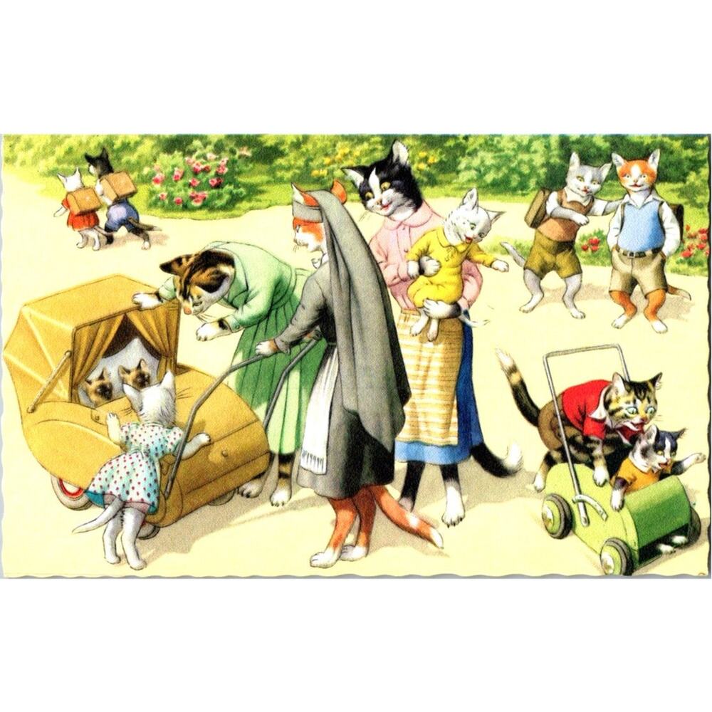 Postcard Cats Eugen Hartung Artist #4854 Anthropomorphic 1940s 5.5 x 3.5"